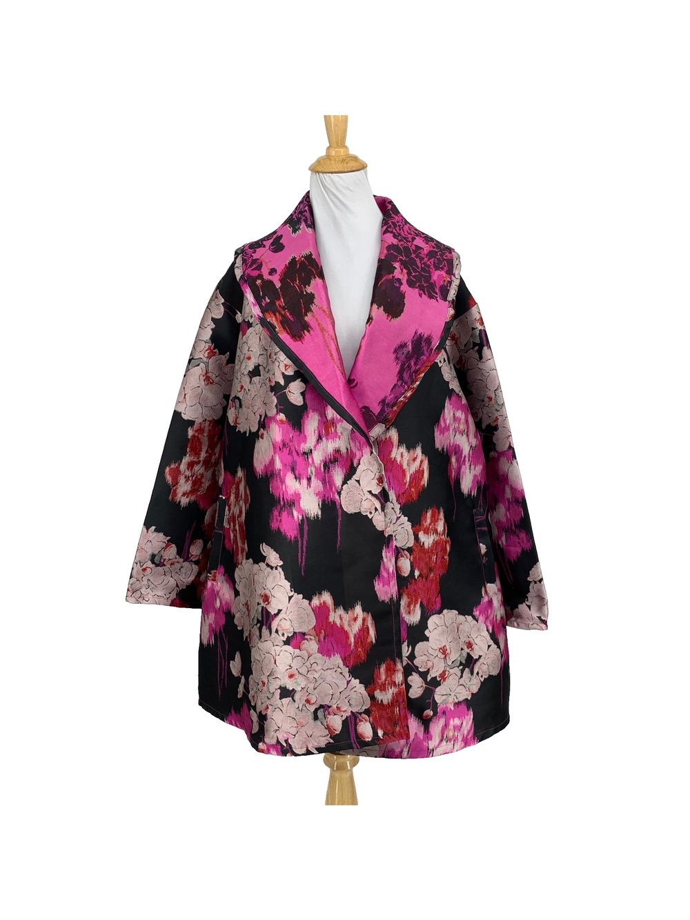 Bryn Walker Jacket Womens M Medium Wide Open Front Floral Shawl Jacquard Pockets